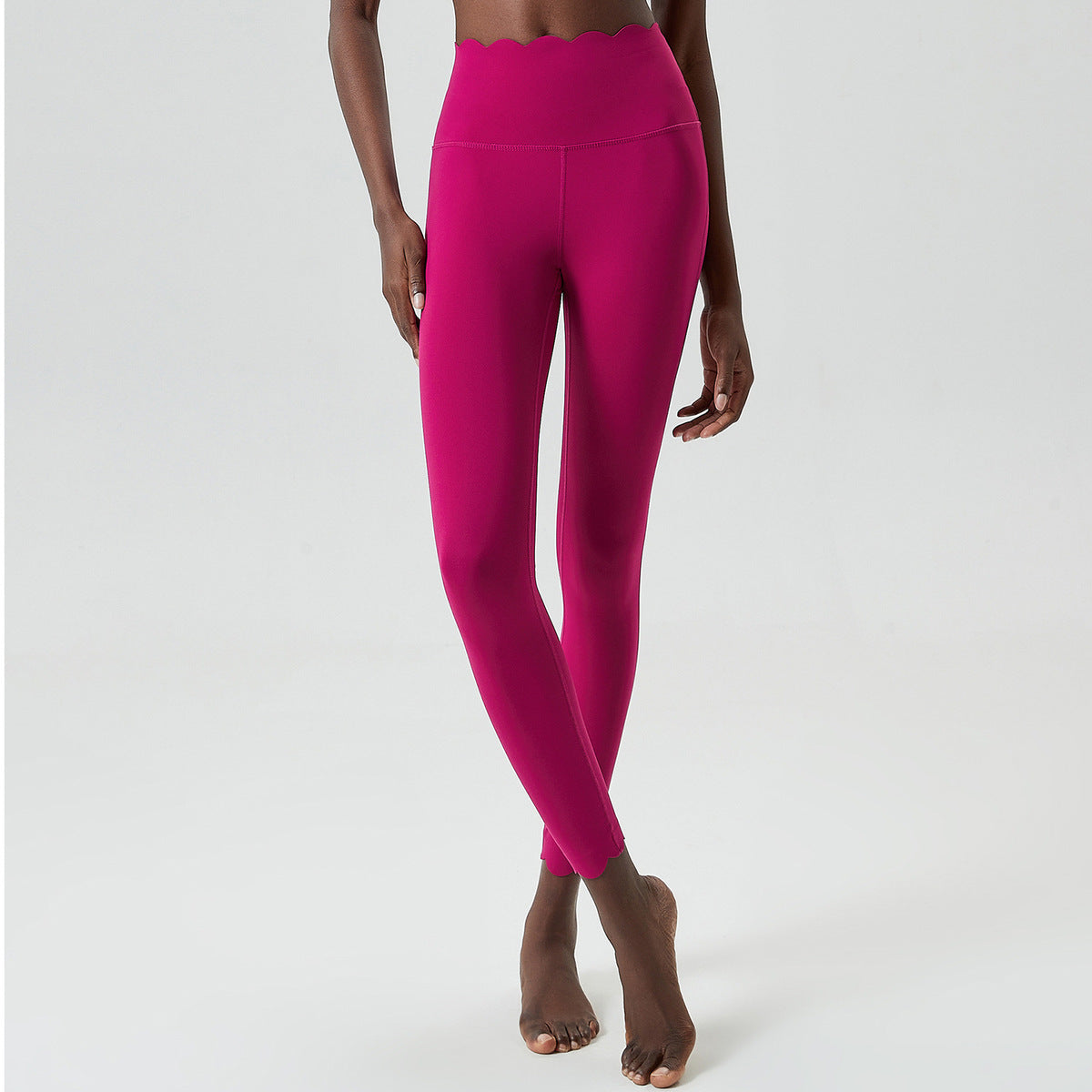 Leggings de yoga ajustados de cintura alta y secado rápido con pegamento líquido y ondas pequeñas de color sólido para mujer