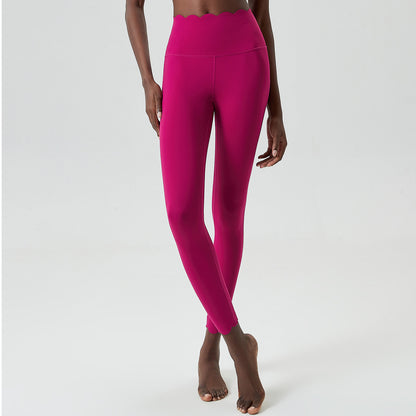 Leggings de yoga ajustados de cintura alta y secado rápido con pegamento líquido y ondas pequeñas de color sólido para mujer