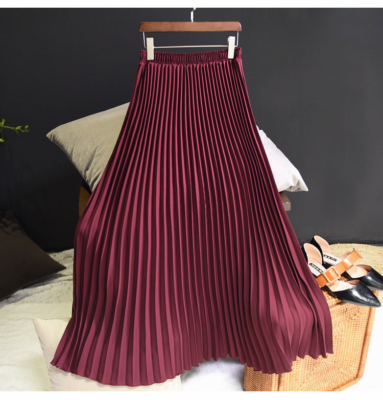 Falda larga plisada vintage para mujer, informal, de cintura alta