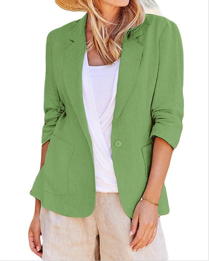 Chaqueta blazer informal de manga larga con solapa y botonadura sencilla de color liso para mujer