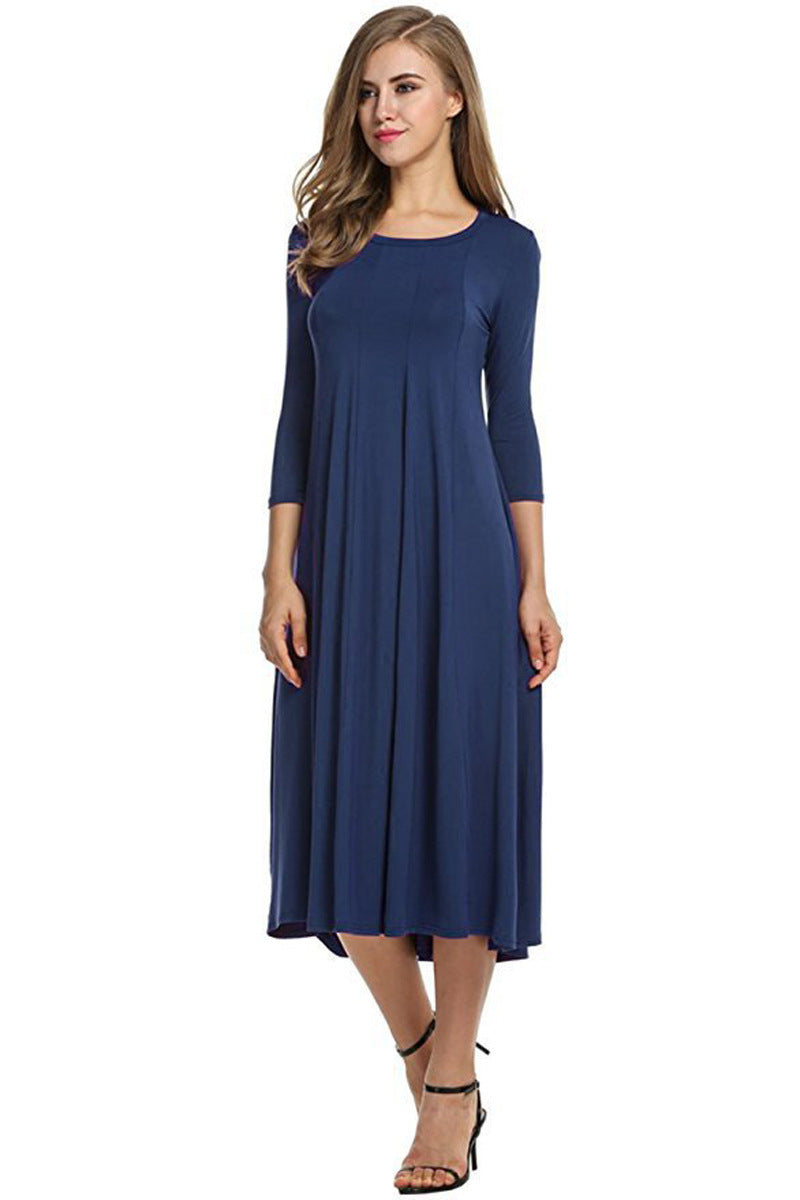 Women Fashion Casual Solid Color Pleated Dress