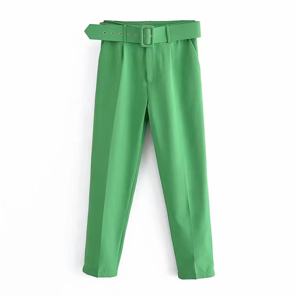 Pantalones casuales de pierna recta de color sólido para mujer