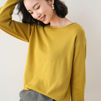 Women Fashion Casual Solid Color Round Neck V-Neck Long Sleeve Sweater