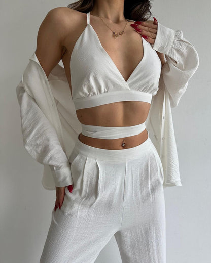 Conjunto de tres piezas formado por camisola y pantalón, informal, a la moda, para mujer