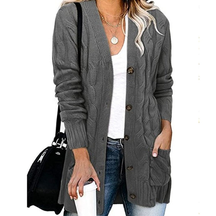 Autumn Winter Women Casual Single-Breasted Knitted Cardigan Jacket