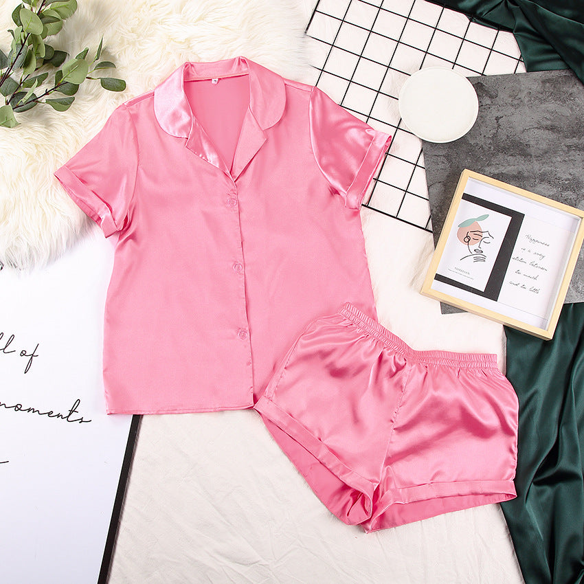 Conjunto de pijama holgado informal de seda con manga corta y pantalones cortos para mujer