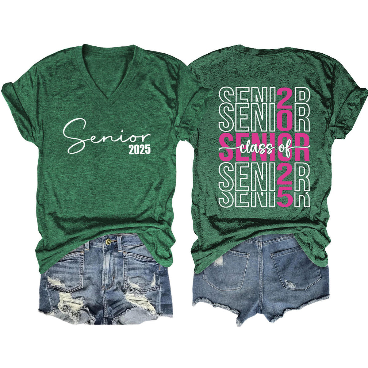 Camiseta informal de manga corta con cuello en V y estampado de letras para mujer 2025