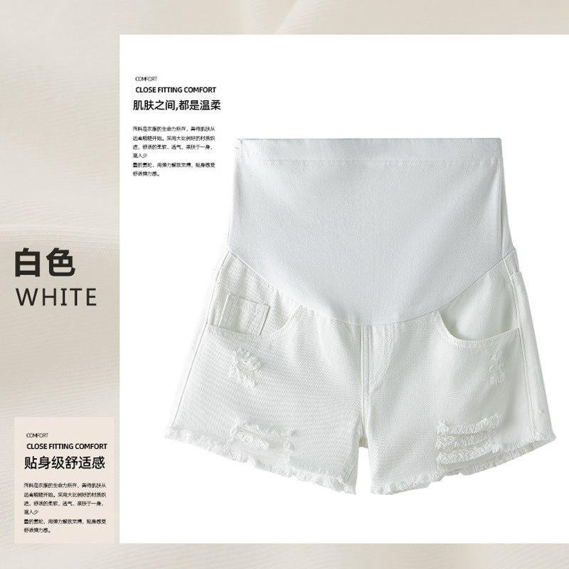 Pantalones cortos vaqueros de cintura alta holgados e informales a la moda para embarazadas