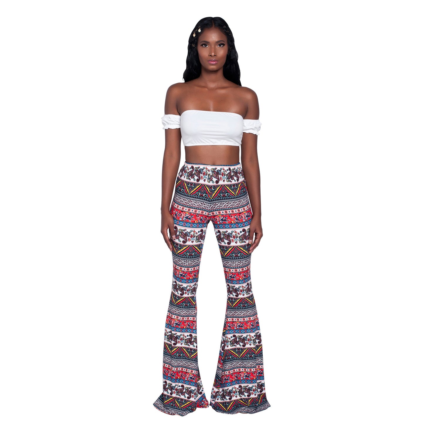 Women Printed High Waist Fashion Casual Flared Pants