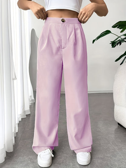 Pantalones rectos holgados con cintura alta y drapeados casuales a la moda para mujer