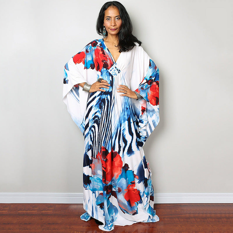 Traje de baño largo con estampado floral a rayas y protección solar para mujer