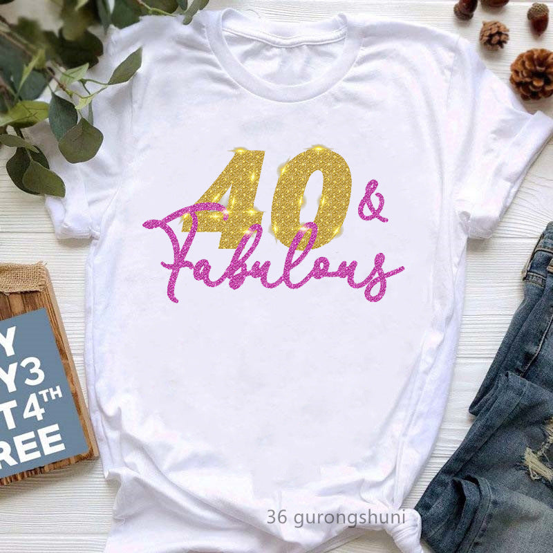 Camiseta informal de manga corta con letras de cumpleaños para mujer, talla grande