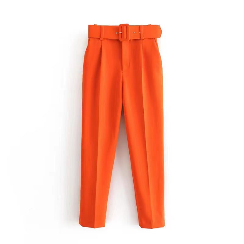Pantalones casuales de pierna recta de color sólido para mujer