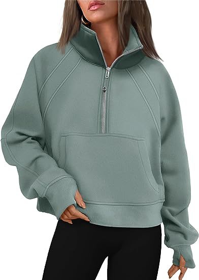 Sudadera informal de invierno para mujer, color liso, con cuello con cremallera y forro polar