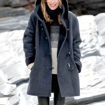 Abrigo de felpa cálido con capucha y forro polar de manga larga informal de invierno para mujer de talla grande