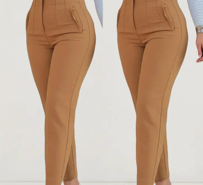 Pantalones casuales de cintura alta de color sólido para mujer