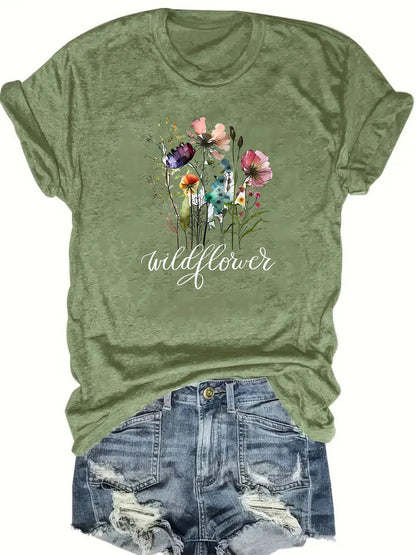 Camiseta informal con estampado floral para mujer
