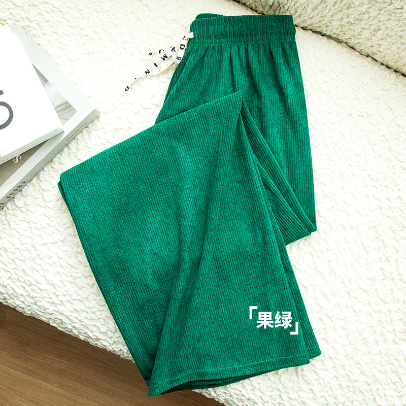 Women Loose Casual High Waist Solid Color Corduroy Wide-Leg Pants