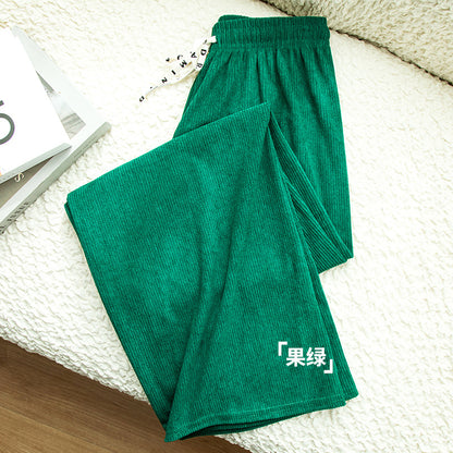 Women Loose Casual High Waist Solid Color Corduroy Wide-Leg Pants