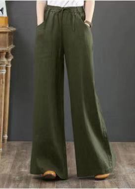 Women Fashion Casual Solid Color Cotton Linen High Waist Wide Leg Pants