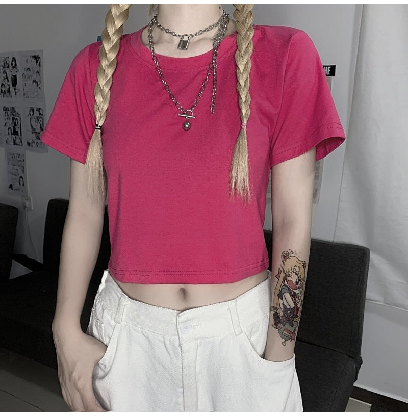 Camisetas casuales de manga corta de color liso para mujer