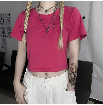 Camisetas casuales de manga corta de color liso para mujer