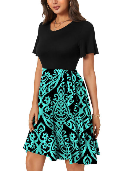 Women'S Casual Round Neck Printed Short Sleeve Dress
