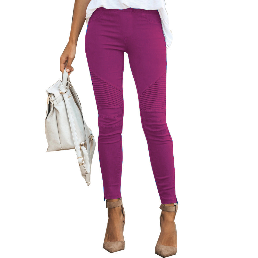 Women Casual Plus Size Solid Color Autumn Spring Skinny Pants