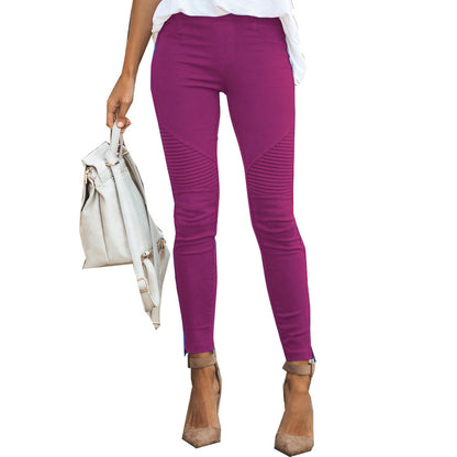 Women Casual Plus Size Solid Color Autumn Spring Skinny Pants