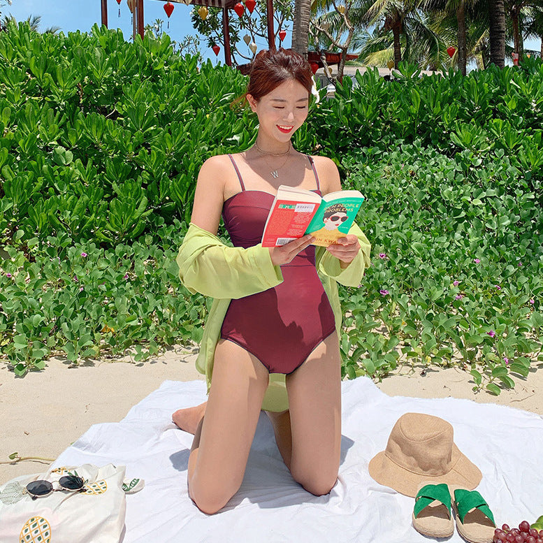 Traje de baño de una pieza sin mangas, sin espalda, de color sólido, informal para mujer