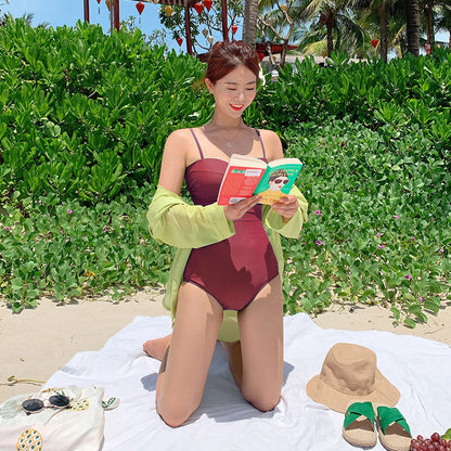 Traje de baño de una pieza sin mangas, sin espalda, de color sólido, informal para mujer