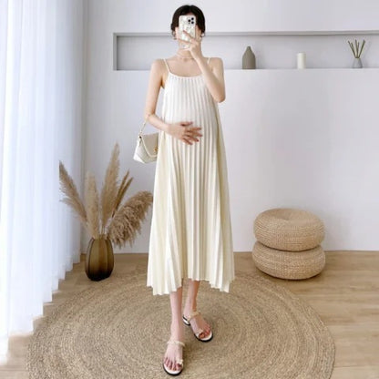 Vestido camisola plisado de color liso holgado informal para embarazadas