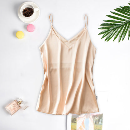 Women Casual Sleeveless Solid Color Satin Camisole