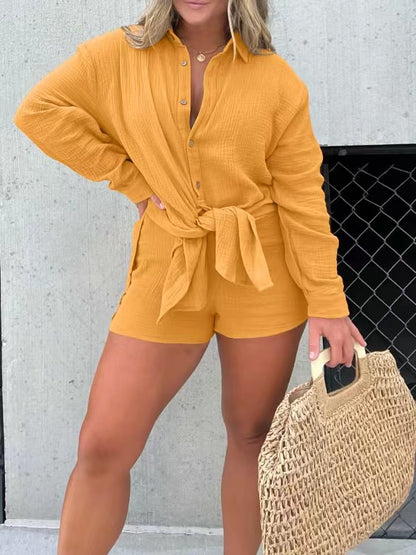 Conjunto informal de verano para mujer, de moda, de crepé doble, de manga larga