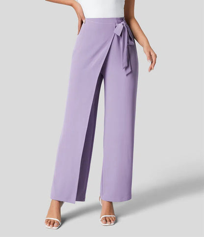 Women Fashion Casual Solid Color Loose Lace-Up Pants