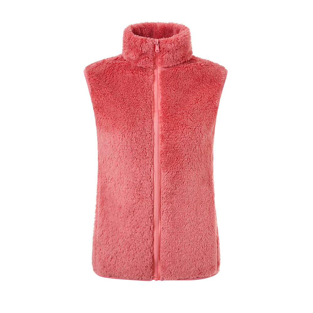 Chaleco informal de invierno de lana de color liso con cuello alto sin mangas para mujer