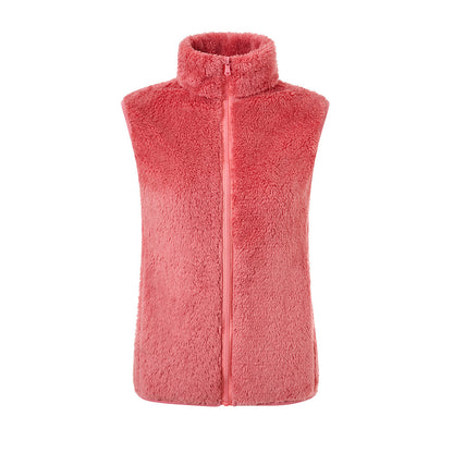 Chaleco informal de invierno de lana de color liso con cuello alto sin mangas para mujer