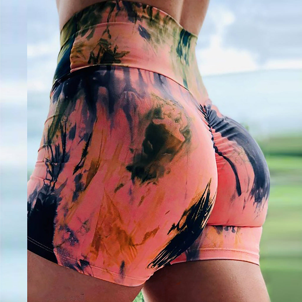 Women Casual Tie Dye Sports High Waist Yoga Biker Shorts