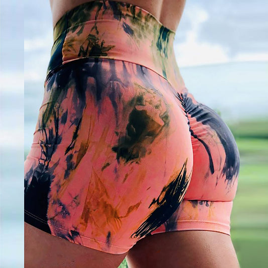 Pantalones cortos deportivos de cintura alta con efecto tie-dye para mujer