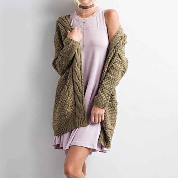 Suéter de punto de color liso informal para mujer, cárdigan de invierno y otoño
