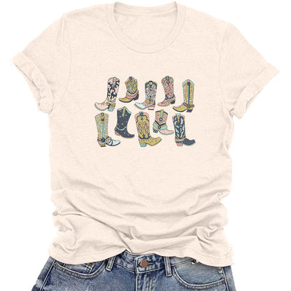 Camiseta vaquera informal de manga corta con cuello redondo para mujer, estilo occidental, de verano
