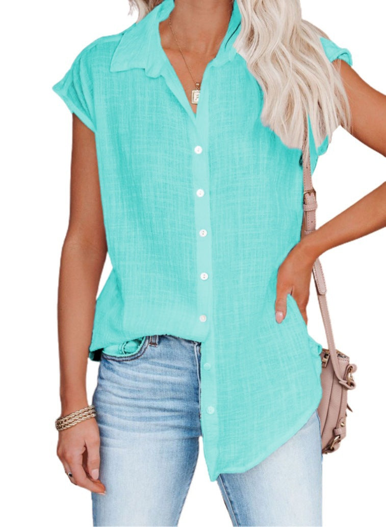 Blusa informal holgada de color liso con solapa y botonadura sencilla sin mangas para mujer