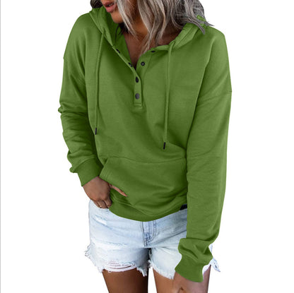 Sudadera con capucha básica informal de manga larga con bolsillo suelto y cuello en V para mujer