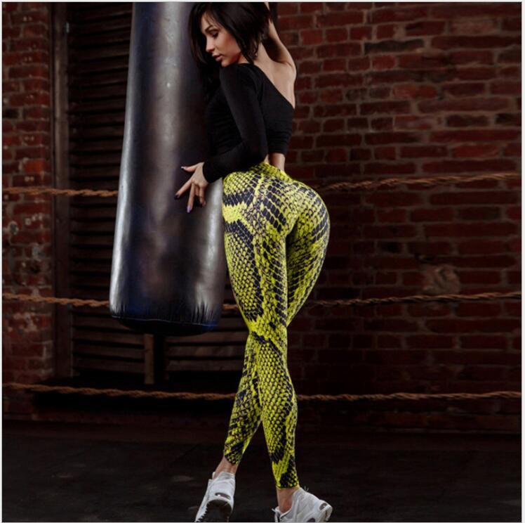 Pantalones de yoga ajustados de cintura alta con estampado de serpiente para mujer