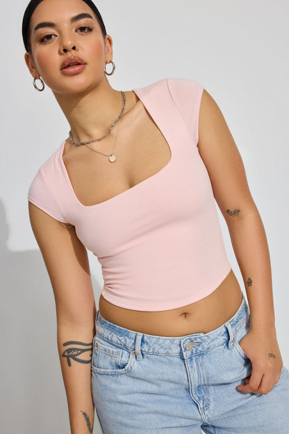 Top corto informal ajustado con cuello cuadrado a la moda para mujer