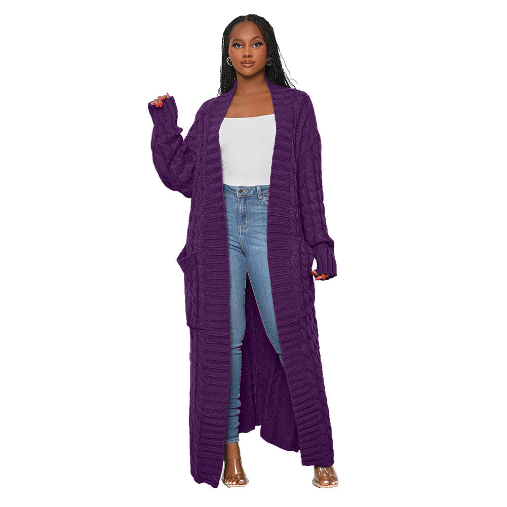 Women Winter Solid Color Long Sleeve Loose Casual Knitted Cardigan Over Coat