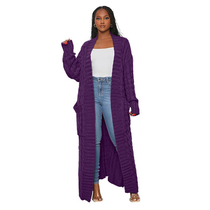 Women Winter Solid Color Long Sleeve Loose Casual Knitted Cardigan Over Coat