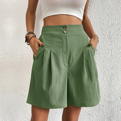 Pantalones cortos holgados de cintura alta de color liso informales de verano para mujer