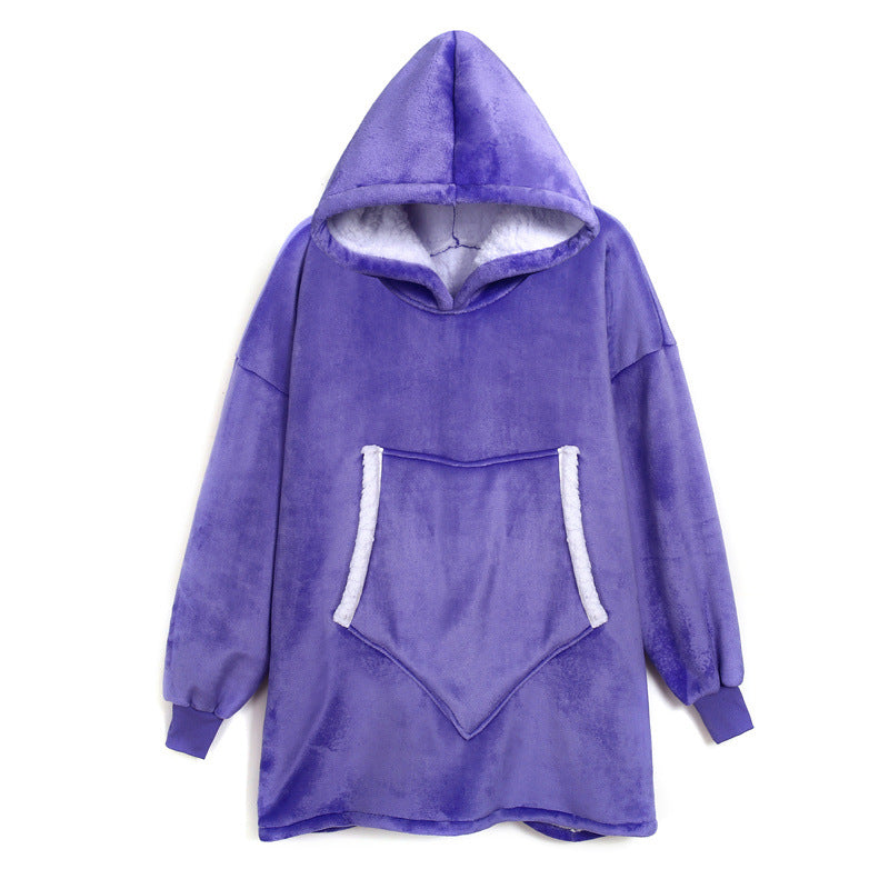 Couples Spring Autumn Casual Lazy Home Solid Color Flannel Long Sleeve Hooded Sleepwear
