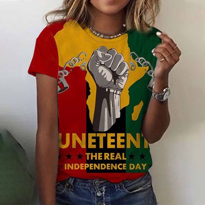 Camiseta informal de manga corta con estampado de letras Juneteenth para mujer